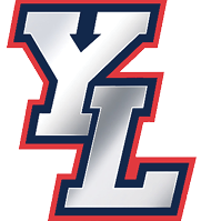 The stylized letters Y and L are shown in a bold silver gradient with a navy blue outline and a red outer border. Description generated by AI