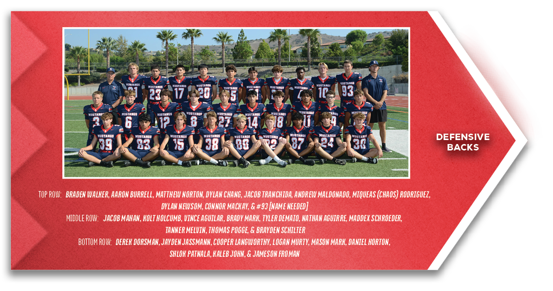 defensive backs,TOP ROW: Braden Walker, Aaron Burrell, Matthew Norton, Dylan Chang, Jacob Tranchida, Andrew Maldonado...