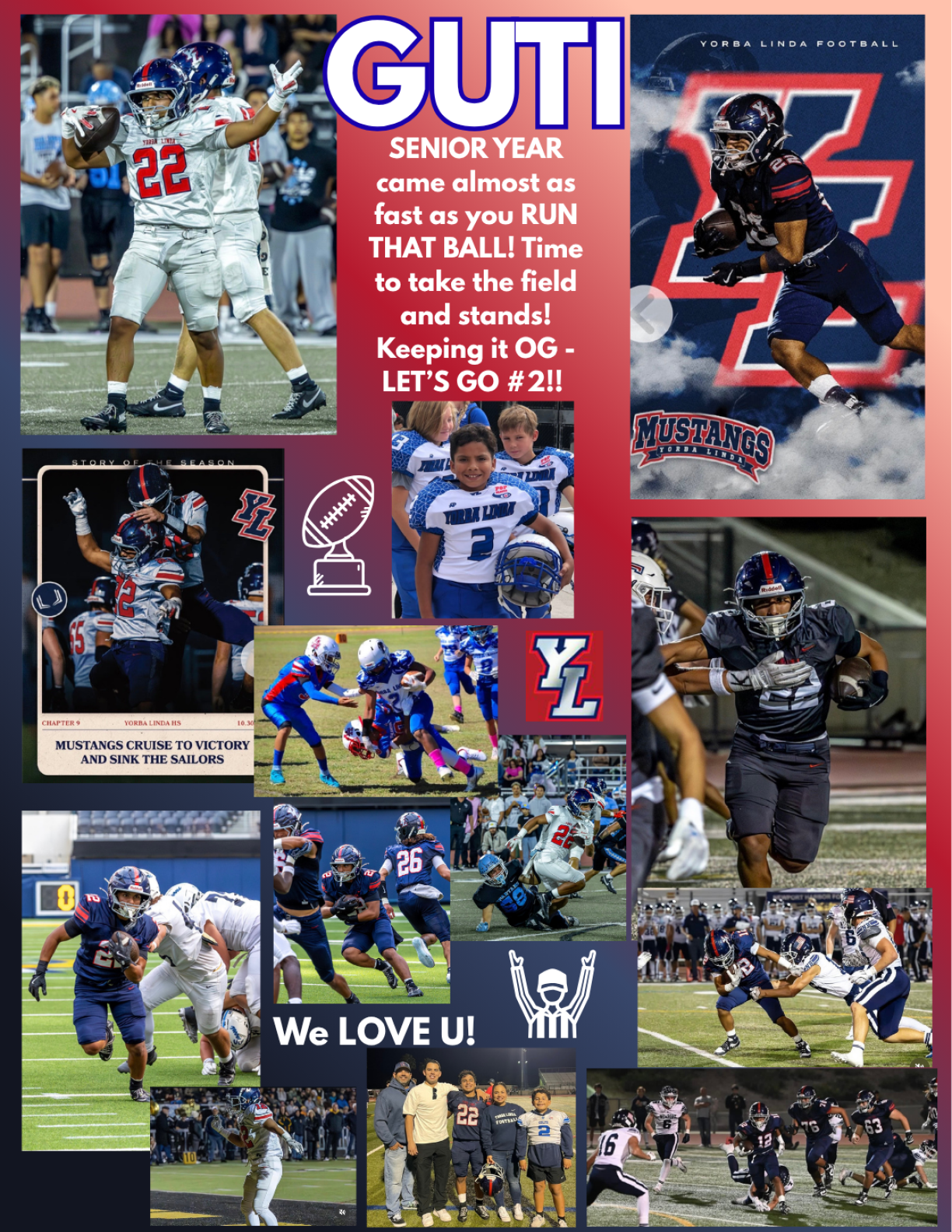 Yorba Linda High School JV football schedule with upcoming game dates and opponents listed in a bold, sporty design. Description generated by AI