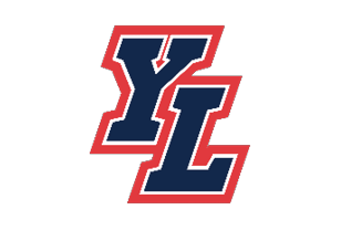 The stylized letters Y and L are displayed in dark blue with white and red outlines on a black background. Description generated by AI