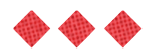 Three red diamond shapes with a textured pattern are evenly spaced on a white background. Description generated by AI