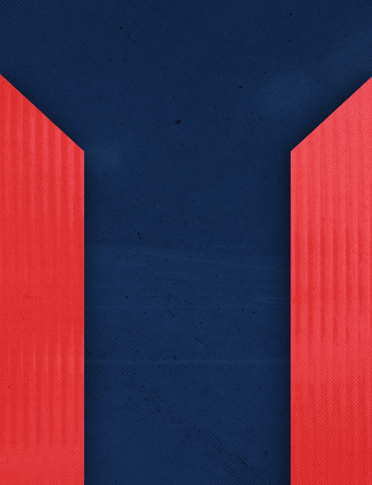 A geometric abstract design with a dark blue central shape flanked by two red vertical panels on each side. Description generated by AI