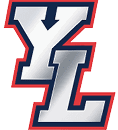 The stylized letters Y and L are shown in a bold silver gradient with a navy blue outline and a red outer border. Description generated by AI