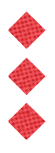 Three red diamond shapes with a textured pattern are evenly spaced on a white background. Description generated by AI