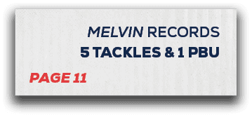 page 11,melvin records 5 tackles & 1 pb