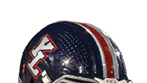 Players in football uniforms from two opposing teams are lined up facing each other on a field, preparing for a play. Description generated by AI