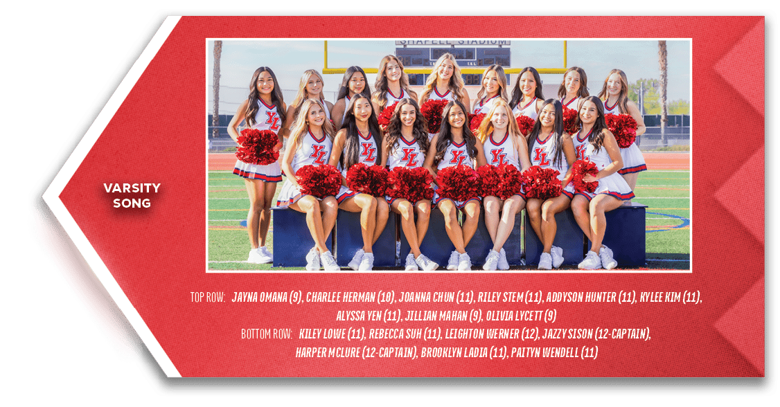 Varsity song,TOP ROW: Jayna Omana (9), Charlee Herman (10), Joanna Chun (11), Riley Stem (11), Addyson Hunter (11), K...