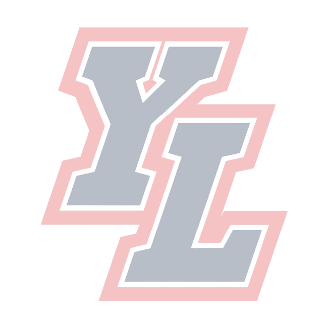 The stylized letters Y and L are displayed in dark blue with white and red outlines on a black background. Description generated by AI
