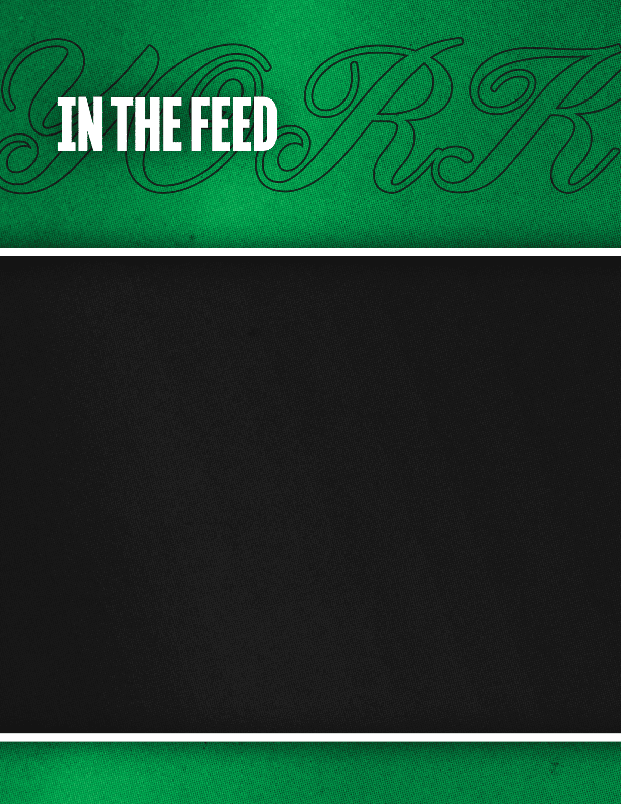 A green background with a black and white sign that says “In the feed". Description generated by AI