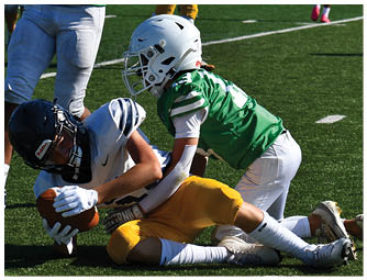 A group of football players on a field. Description generated by AI