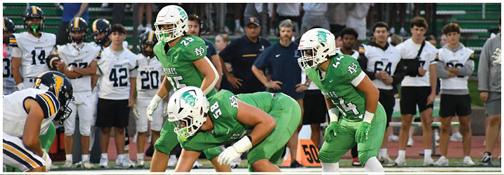 A group of football players on a field. Description generated by AI
