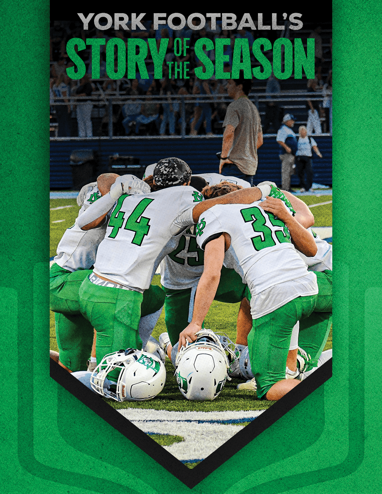 A group of football players huddled together. Description generated by AI
