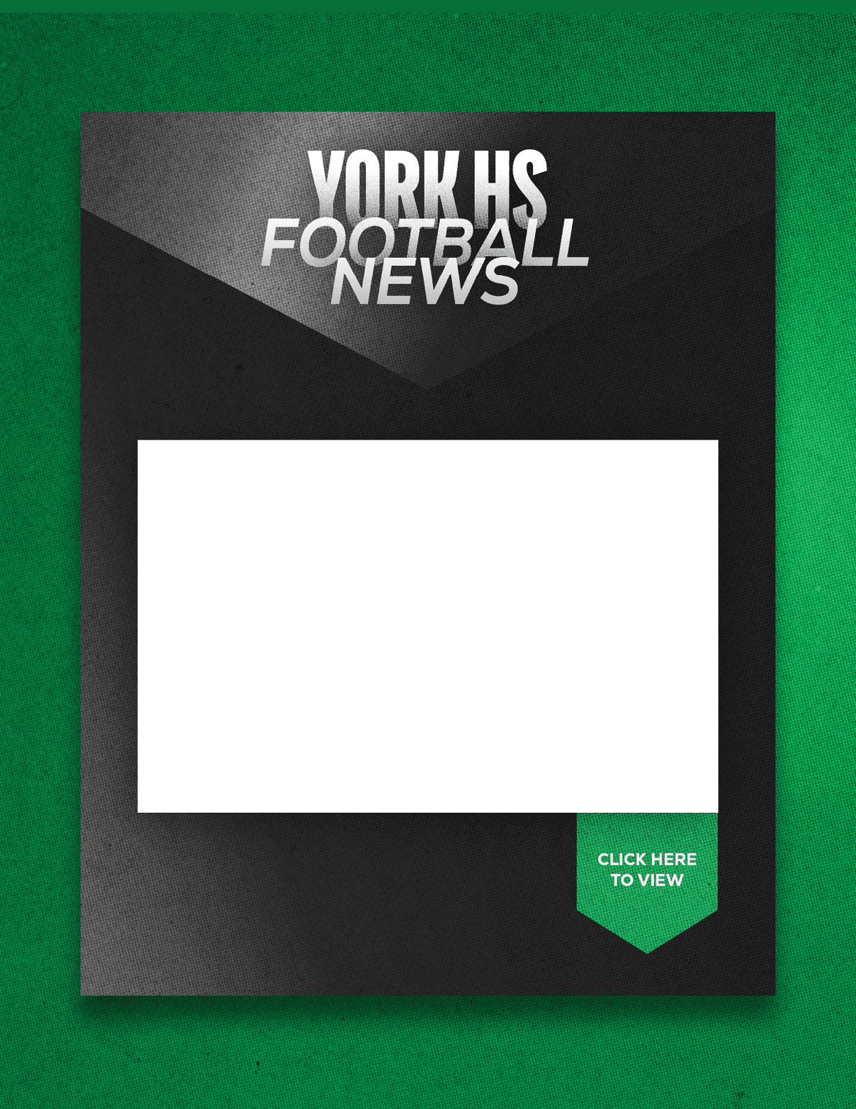 A black and green poster with a white square on it. Description generated by AI
