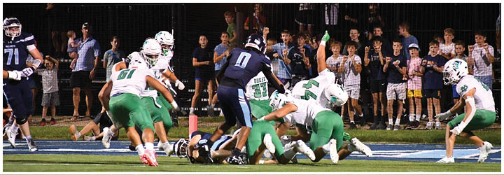 A group of football players on a field. Description generated by AI