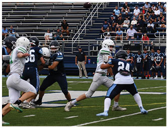 A group of football players on a field. Description generated by AI