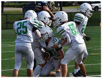 A group of football players on a field. Description generated by AI