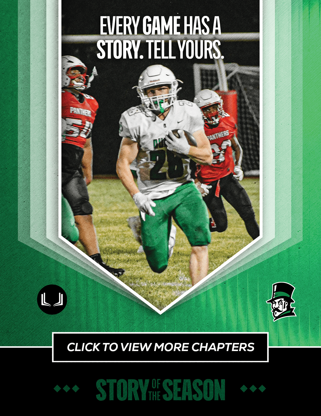 A football player in a green jersey with the number 32 on it. Description generated by AI
