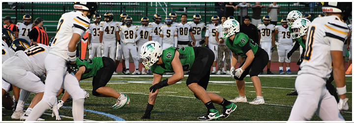 A group of football players on a field. Description generated by AI