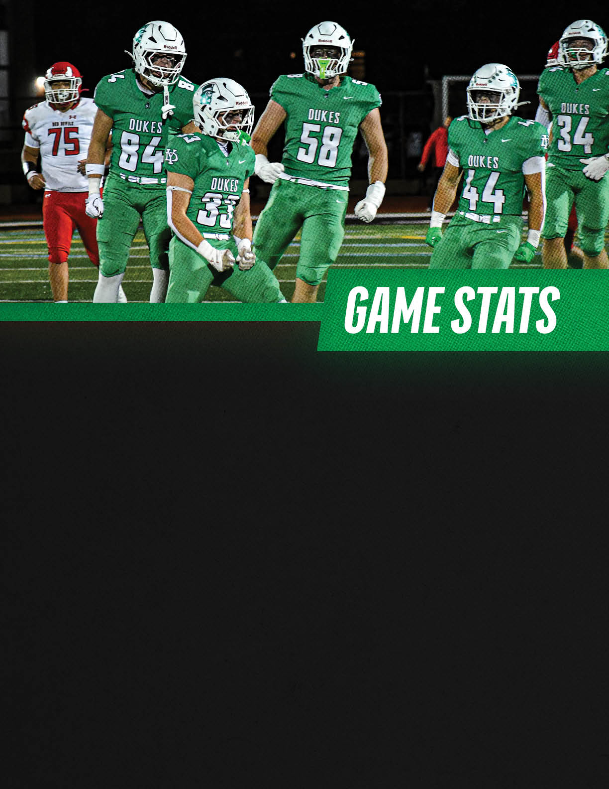 A green sign with the words “Game Stats" written on it. Description generated by AI