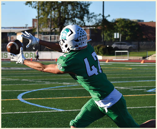 A football player is kicking a football on a field. Description generated by AI