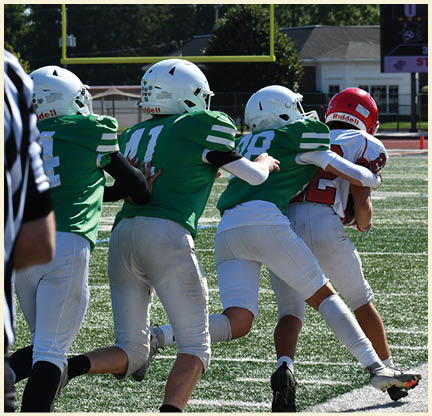 A football player is kicking a football on a field. Description generated by AI