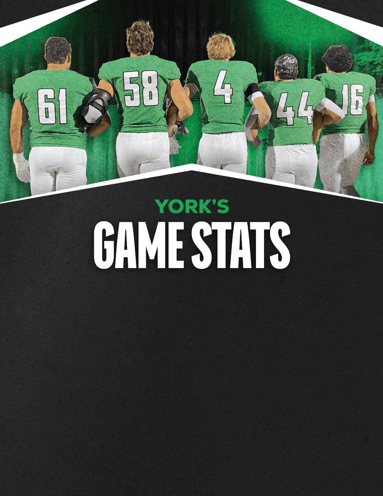 A gold colored sign that says “Mountain Vista's Game Stats". Description generated by AI