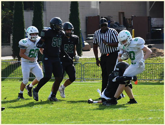A football player is kicking a football on a field. Description generated by AI