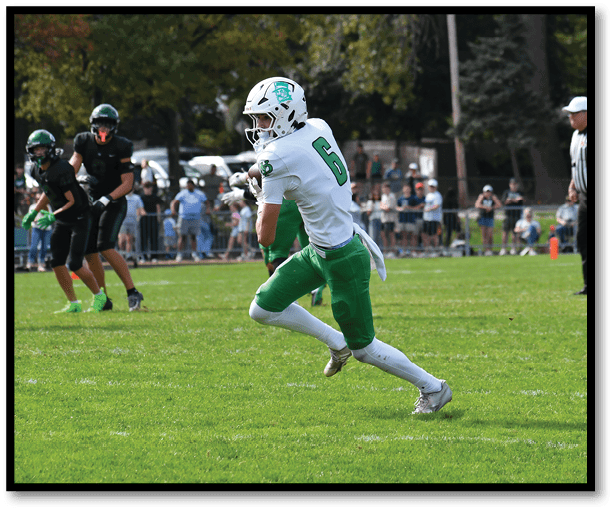 A football player is kicking a football on a field. Description generated by AI