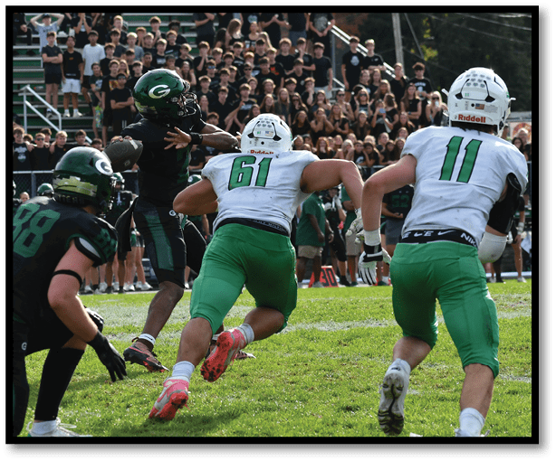A football player is kicking a football on a field. Description generated by AI