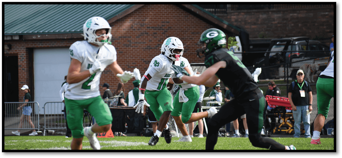 A group of football players on a field. Description generated by AI