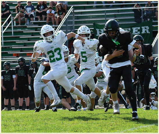A football player is kicking a football on a field. Description generated by AI
