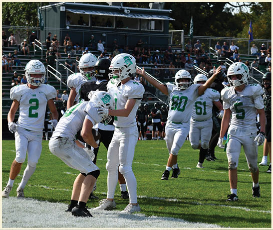 A football player is kicking a football on a field. Description generated by AI