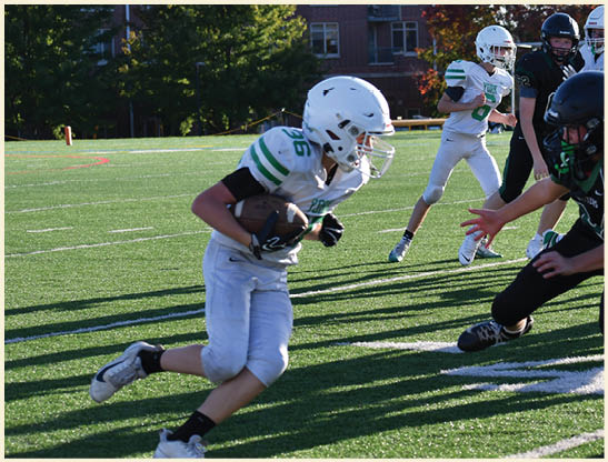 A football player is kicking a football on a field. Description generated by AI