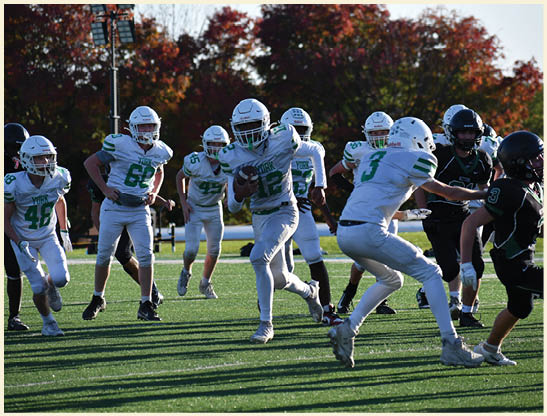 A football player is kicking a football on a field. Description generated by AI