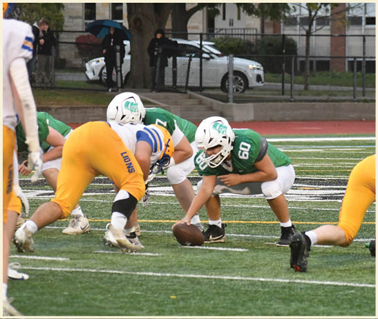 A football player is kicking a football on a field. Description generated by AI