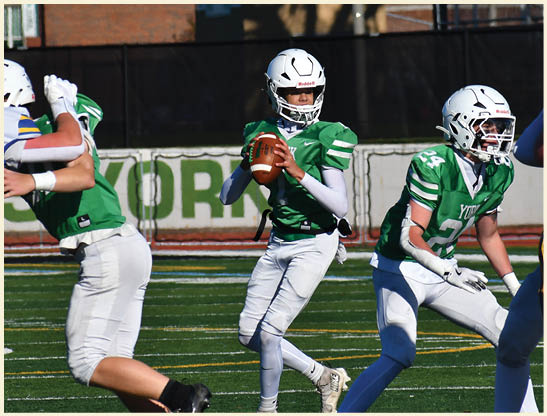 A football player is kicking a football on a field. Description generated by AI