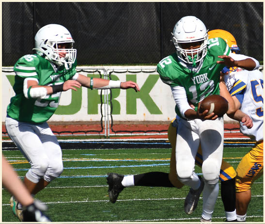 A football player is kicking a football on a field. Description generated by AI