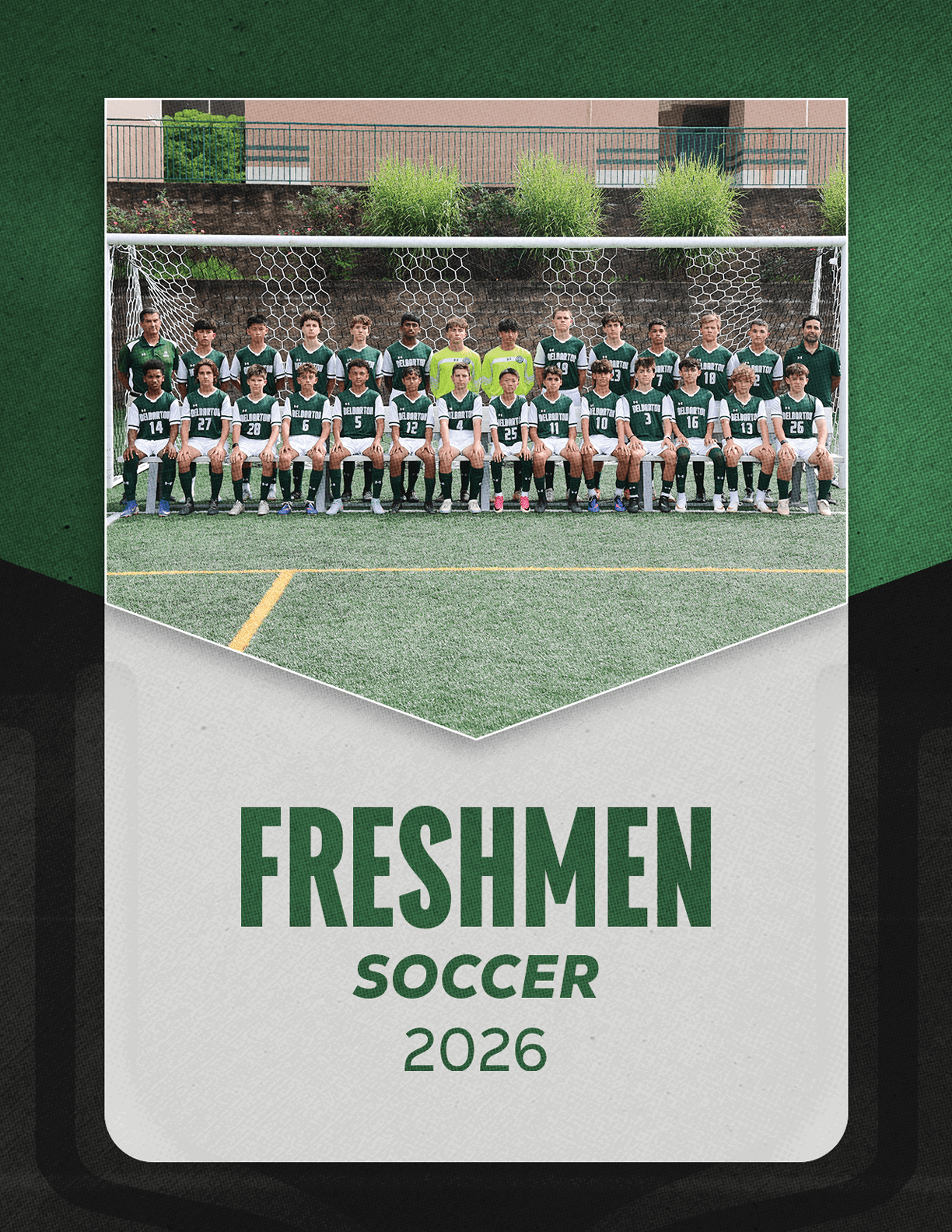 A group of football players sitting on a bench. Description generated by AI