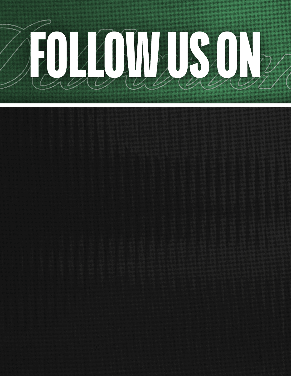 A black and red sign that says Follow Us On. Description generated by AI
