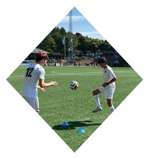 A female football player is kicking a football on a field. AI generated content