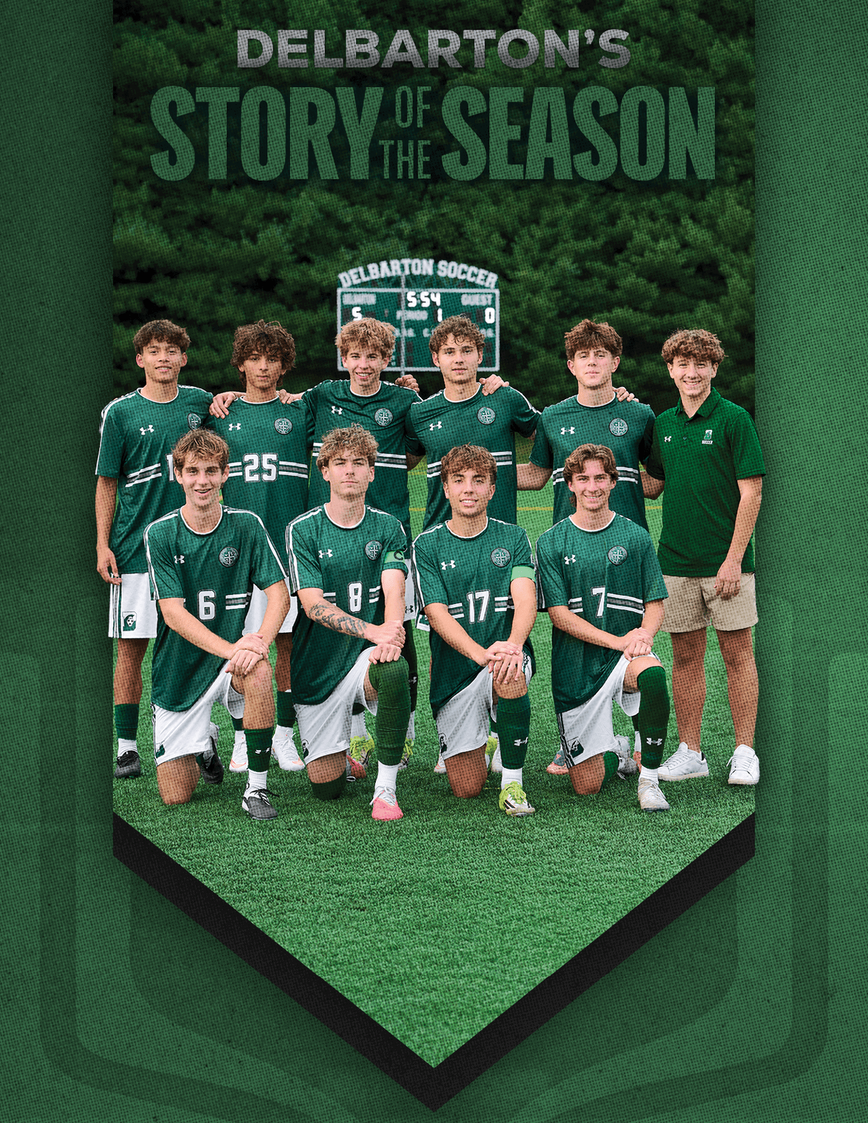 A group of football players huddled together. Description generated by AI