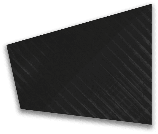 A dark trapezoidal shape with diagonal striped patterns and a subtle shadow on a white background. Description generated by AI