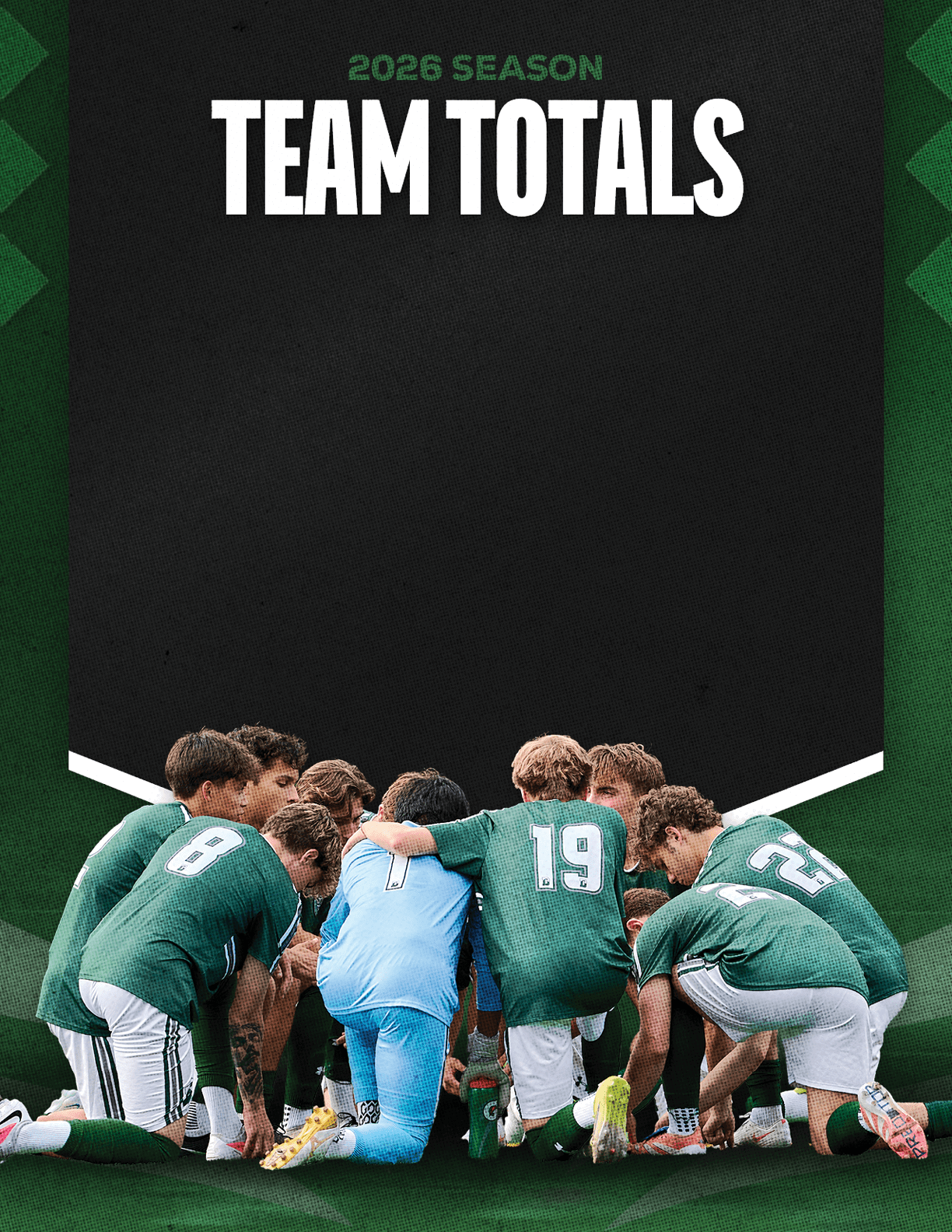 A group of football players standing on the field. Description generated by AI