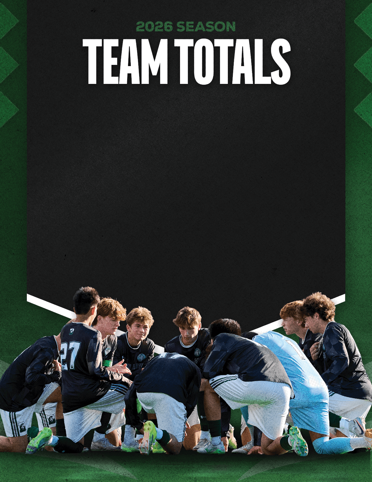 A group of football players standing on the field. Description generated by AI