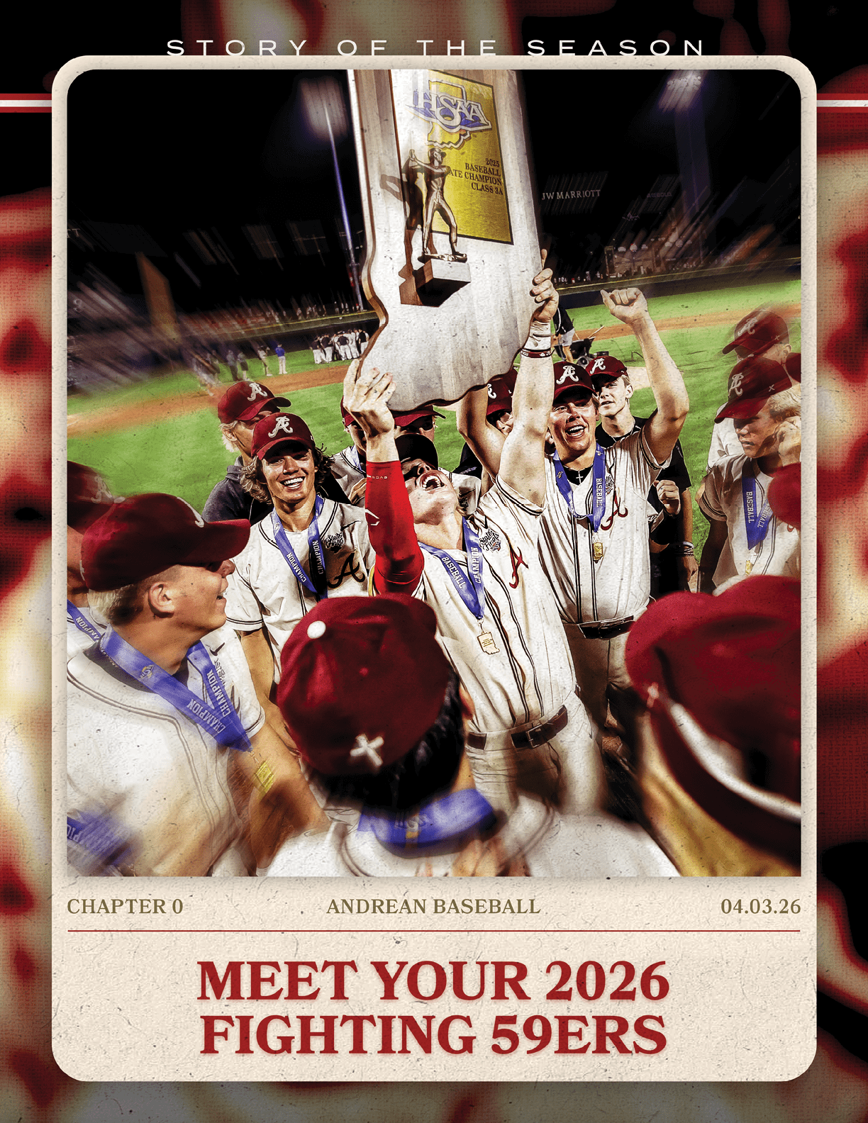 A group of baseball players celebrating with a trophy. AI generated content