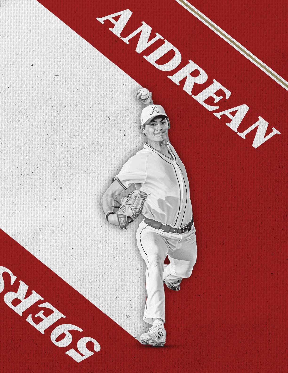A man wearing a white shirt and red pants is throwing a baseball. Description generated by AI