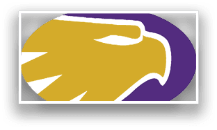 A yellow and purple eagle logo. Description generated by AI