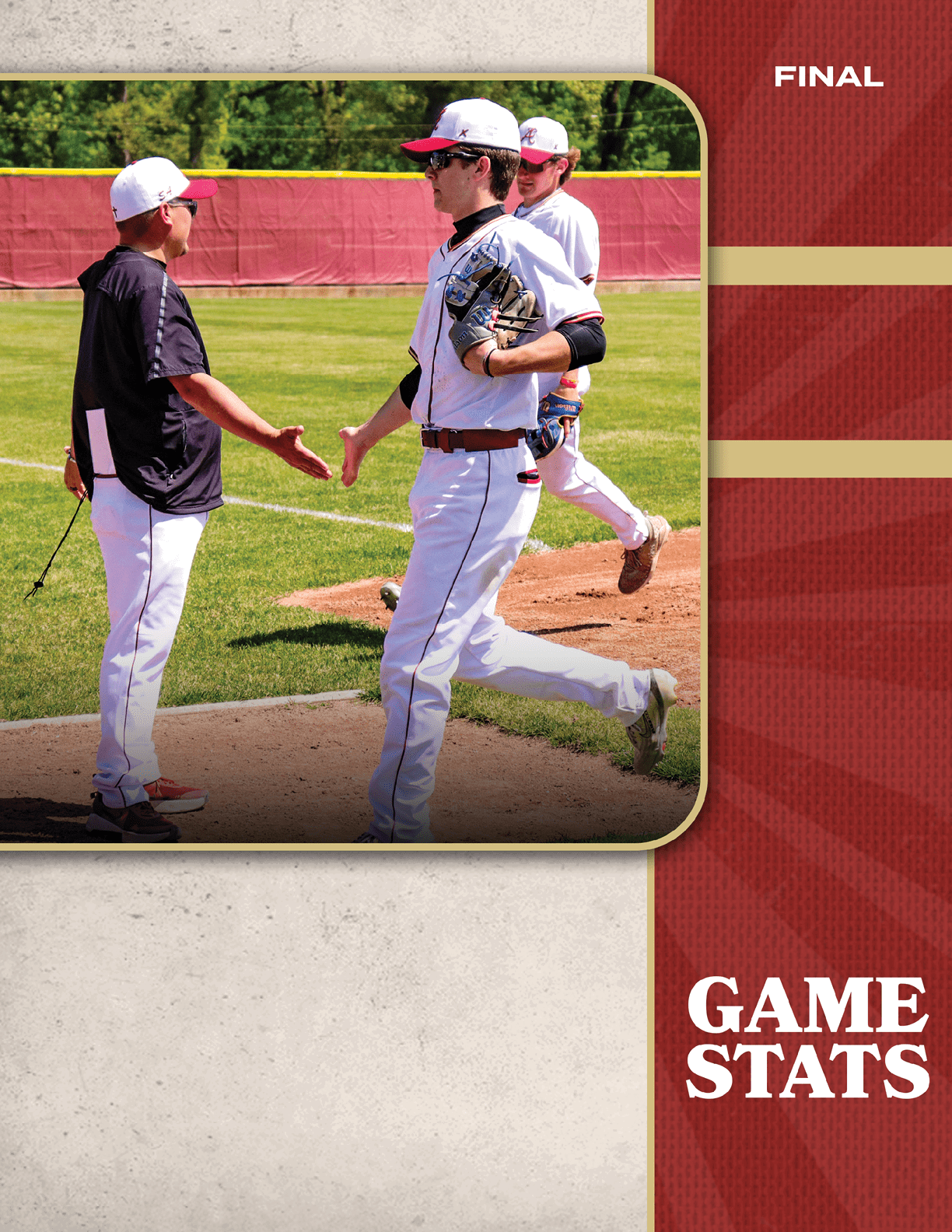 A baseball player wearing a red and white uniform. Description generated by AI