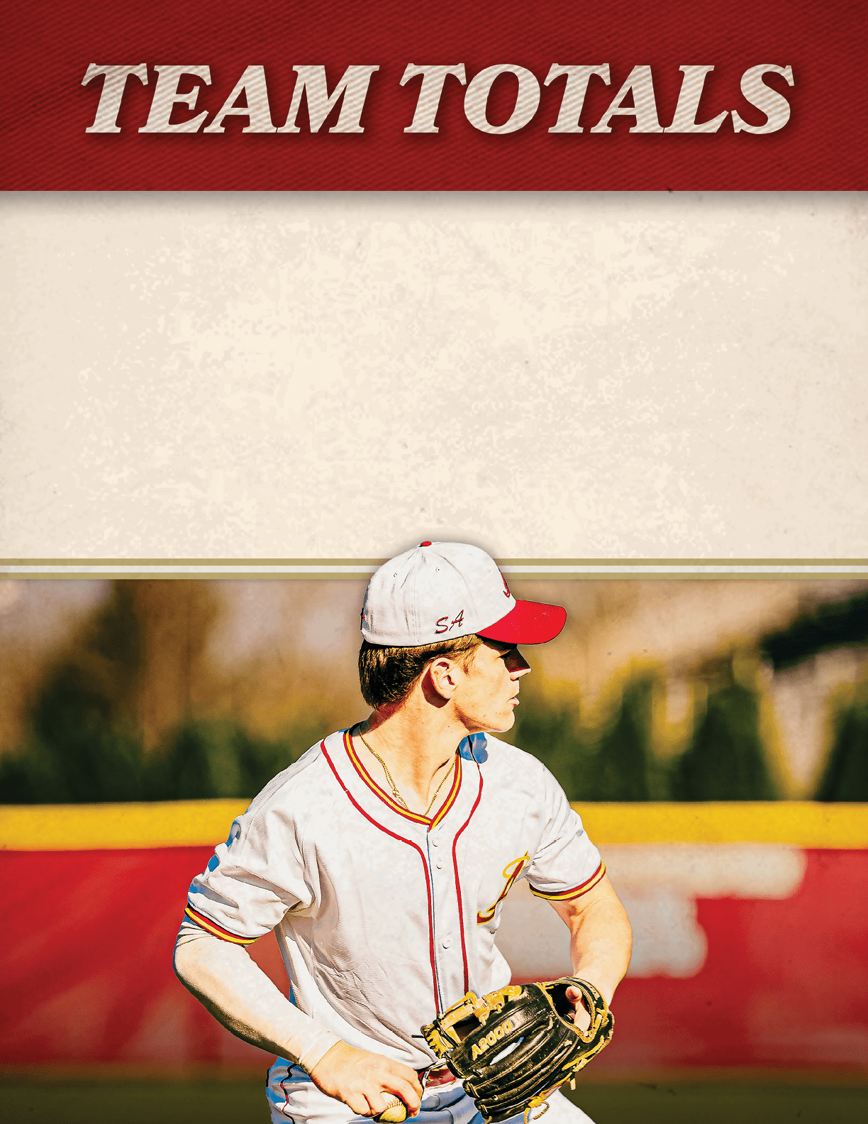 A baseball player wearing a red and white uniform. Description generated by AI