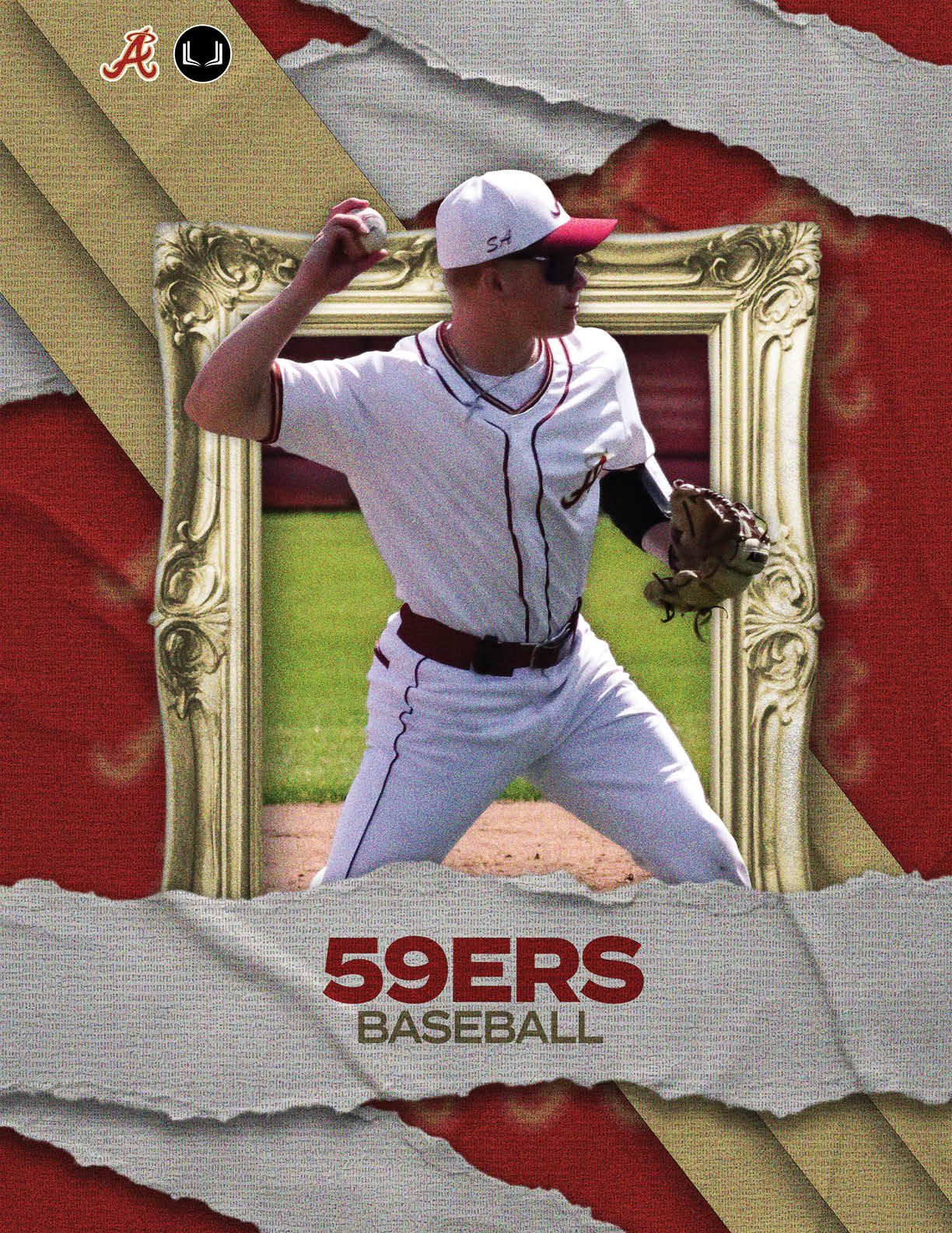 A baseball player in a red and white uniform. Description generated by AI